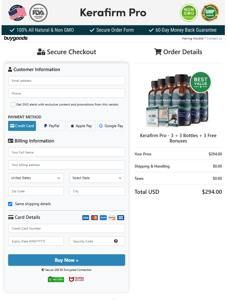 KeraFirm Pro secure checkout page